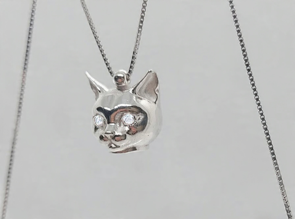 Stock ciondoli argento gatto con catenina nuovi
